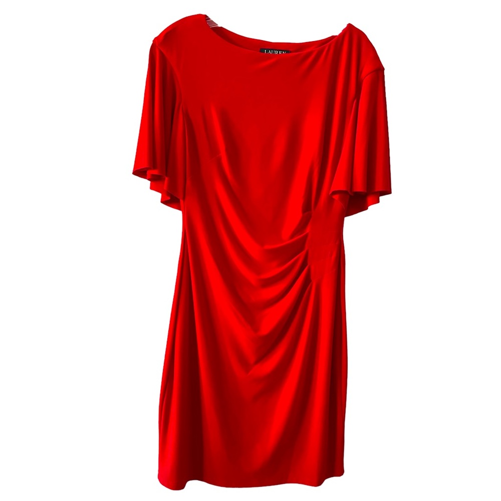 Lauren Ralph Lauren shirred dress with cape 8P red